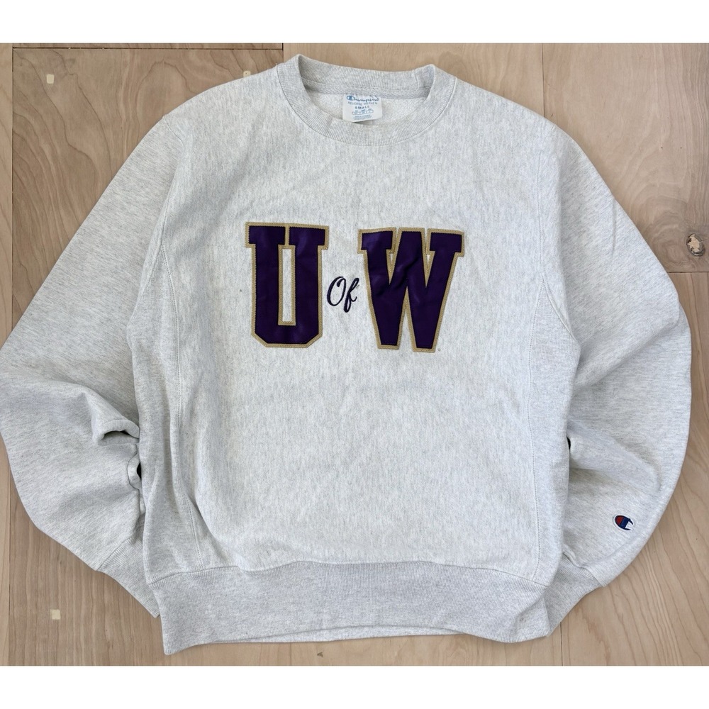 Vintage Champion Reverse Weave UW Washington Huskies Sweatshirt Size S Gray
